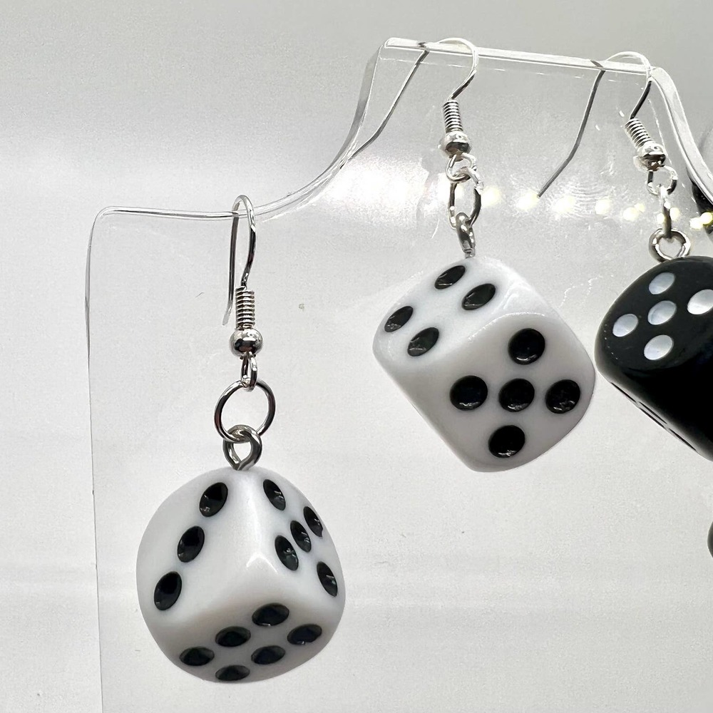 Dice Earrings - Las Vegas Earrings - Dangle Earrings - Retro Toy Earrings - Picture 3 of 10